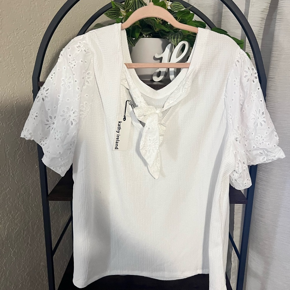 Elegant White Eyelet Sleeve Top